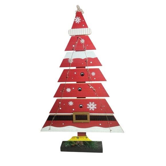 Wooden Tabletop Christmas Tree 17" Decorative with Lights Holiday Santa Claus - Picture 10 of 11